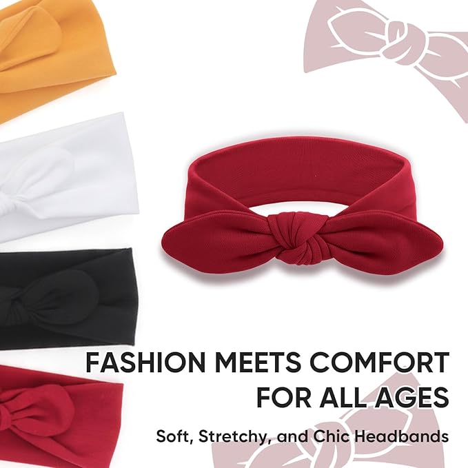 DRESHOW 4 Pack Headbands for Women Bow Knotted Hair Band Facial Cloth Rabbit Ears Running Sport Elastic Hair Wrap