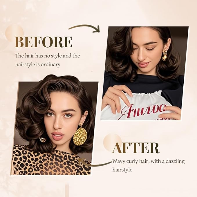 Heatless Hair Curler Heatless Curls Overnight Heatless Blowout with Luxury Cloth Bag Silk Scarf, Curling Rod Headband to Sleep in No Heat Curling with (Gold, 3Rods)
