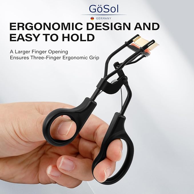 Eyelash Curler w/3 Replacement Pads (Soft/Medium/Firm) - Professional Lash Curler for Natural, Fake, Curly or Straight Lashes, Includes Protective Cover (Black)