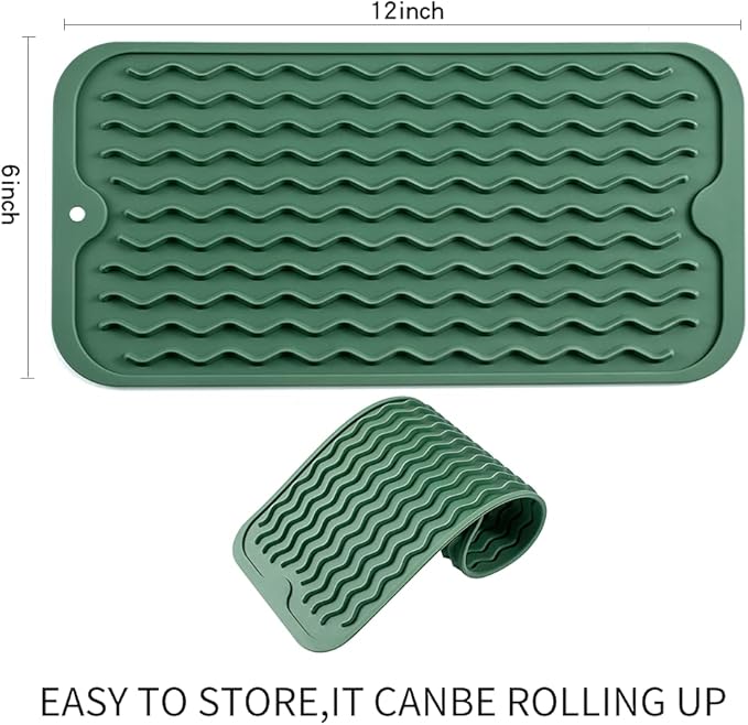 Silicone Dish Drying Mat for Multiple Usage,Easy clean,Eco-friendly,Heat-resistant Silicone Mat for Kitchen Counter or Sink,Refrigerator or Drawer Liner Green S 12 inches x 6 inches