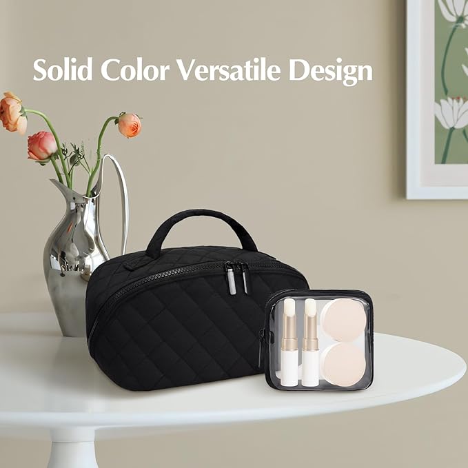 Makeup Bag, Quilted Makeup Bag, Puffy Travel Make up Bags, Cosmetic Organizer Bag, Waterproof Toiletry Bag for Women