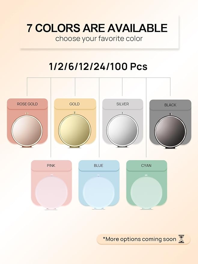 Compact Mirror Bulk, Pack of 6 Double-Sided 1X/2X Magnifying Metal Makeup Mirrors(Round, Rose Gold)