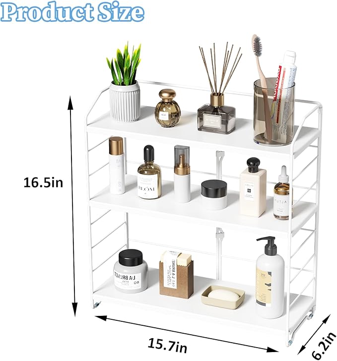 Bathroom Counter Organizer, Makeup Organizer Countertop, Countertop Storage Shelf for Bathroom Storage, Vanity, Large Skincare, Perfume, White 3 Tier