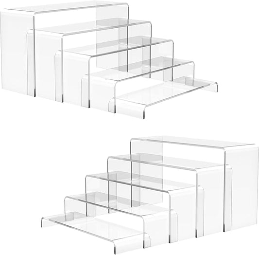 ANDGOO 10 Pack Acrylic Display Risers, 2 Set(7”L~8”L~9”L) Perfume Stand Organizer, Easy to Store Clear Cupcake Stand, Display Risers for Retail Stores Special Events Exhibitions Home Decoration