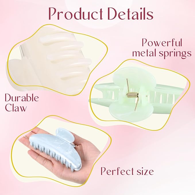 16 Pcs Large Acrylic Hair Claw Clips Bulk for Women Christmas Birthday Gift Fashion French Style Cute Hair Accessories Non-slip Hold Claw Clips for Thick Thin(4.13 Inch,Sweet Color)