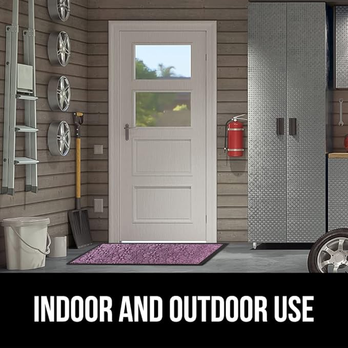 GORILLA GRIP 100% Waterproof All-Season WeatherMAX Doormat, Durable Natural Rubber, Stain and Fade Resistant, Low Profile, Indoor Outdoor Door Mats, Easy Clean Entry Mat, 17x29, Purple Confetti Daisy