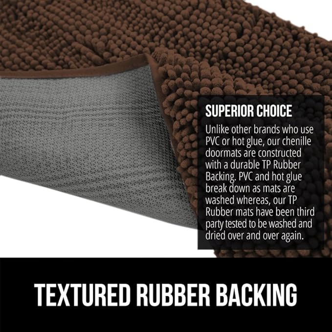 GORILLA GRIP SoakSTOPPER Dog Door Mat, 70x24 Machine Washable Rug Absorbent Doormat Captures Moisture Mud Dirt, Quick Dry Soft Chenille Entryway Rugs Indoor Entrance Mats for Dog Paws, Brown