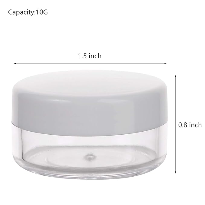 Refillable Cosmetic Sample Jars - 100 Pack 10g (0.35oz) White Small Travel Containers with Lids + 10 Mini Makeup Spatulas - BPA Free