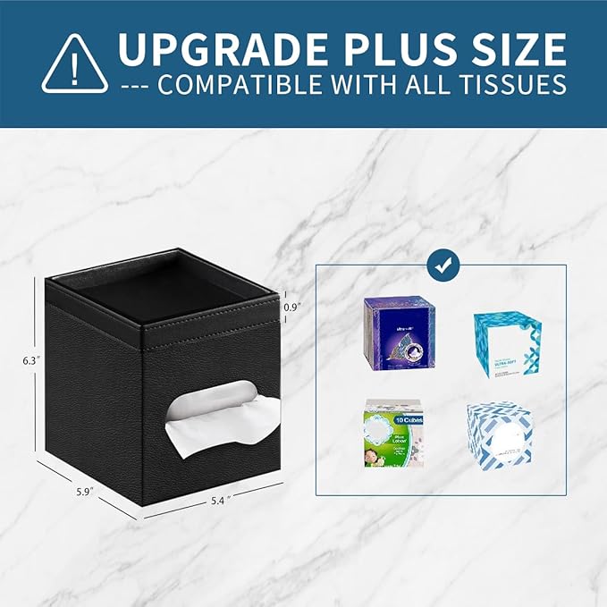 PU Leather Square Tissue Box Cover with Storage Tray - Decorative Organizer for Bathroom Vanity, Night Stands, Office Desk, Bedroom Countertop | Stylish Tissue Holder for Home & Office Décor