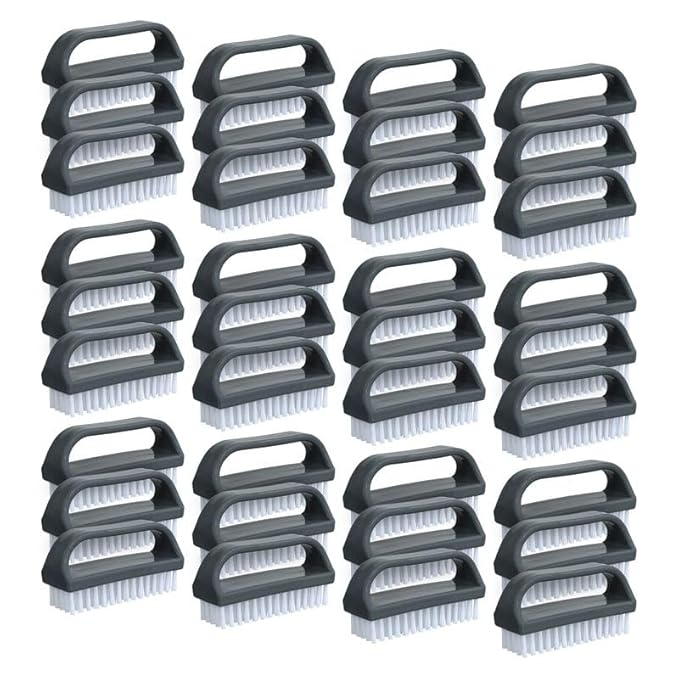 Superio Stiff Nail Brush for Cleaning Fingernails Small Scrub Brush with Handle, Cleaning Brushes for Hands, Toes, and Nails (Black, 36 Pack)