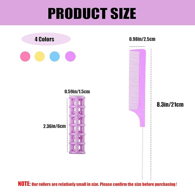 ZMD 28PCS Self Grip Small Hair Rollers Set, 0.6In/1.5cm Plastic Snap on Rollers Heatless Curlers with Comb Hairdressing Tools for Women/Men Short Thin Fine Hair (Purple)
