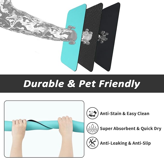 Dog Food Mat - Absorbent Cat Mat for Food and Water, No Stains Pet Feeding Bowl Mat, Easy to Clean Pet Placemats, Quick Dry Dog Water Dispenser Mat for Messy Drinkers | Teal 16"x 24"