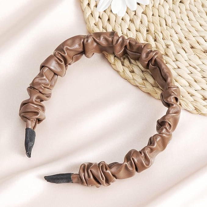 Madison Tyler Leather Headbands for Women | PU Leather Brown Handmade Outdoor Hair Band for Girls | Thin and Thick Hair | Skincare and Boho Spring Headband for Women