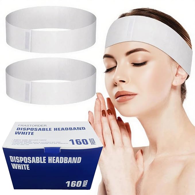 Disposable Spa Headbands for Women - Individually Wrapped Stretch Non-Woven Facial Headbands for Skincare, Makeup & Esthetician Supplies(White, 160 Count)