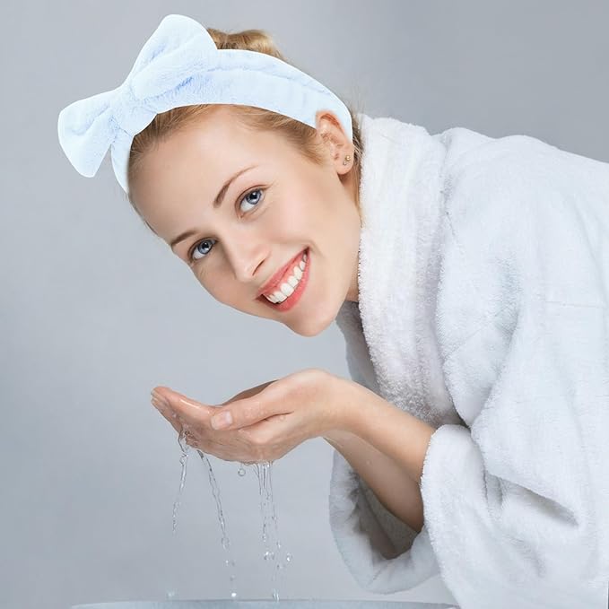 10 Pack Spa Headband for Washing Face Blue Skincare Headbands Bulk for Women Girls Soft Coral Fleece Hairband Cute Bow Headbands for Washing Face Makeup