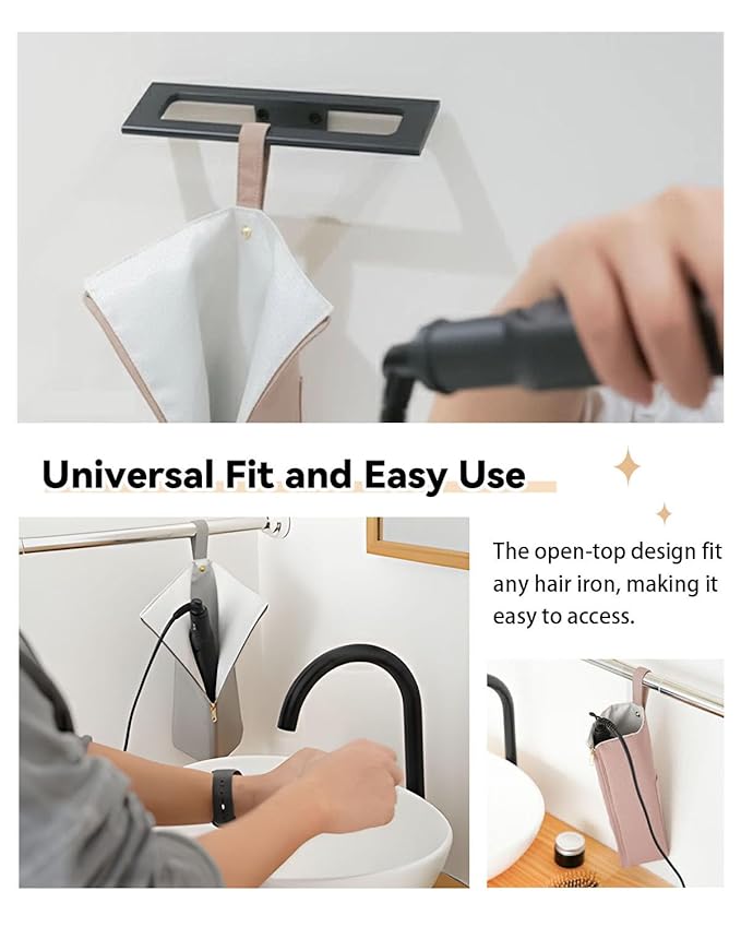 Holder & Mat for Curling Iron Flat Iron, Heat Resistant Hot Hair Tool Travel Bag Case （black）