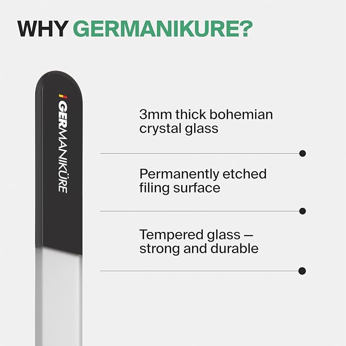 GERMANIKURE Glass Nail File in Cork Sleeve - Eat Well Travel Often - Professional Crystal Nail File for Natural Nails - Ideal Manicure & Pedicure Tool for Smooth, Easy Shaping - Nail Care Gift