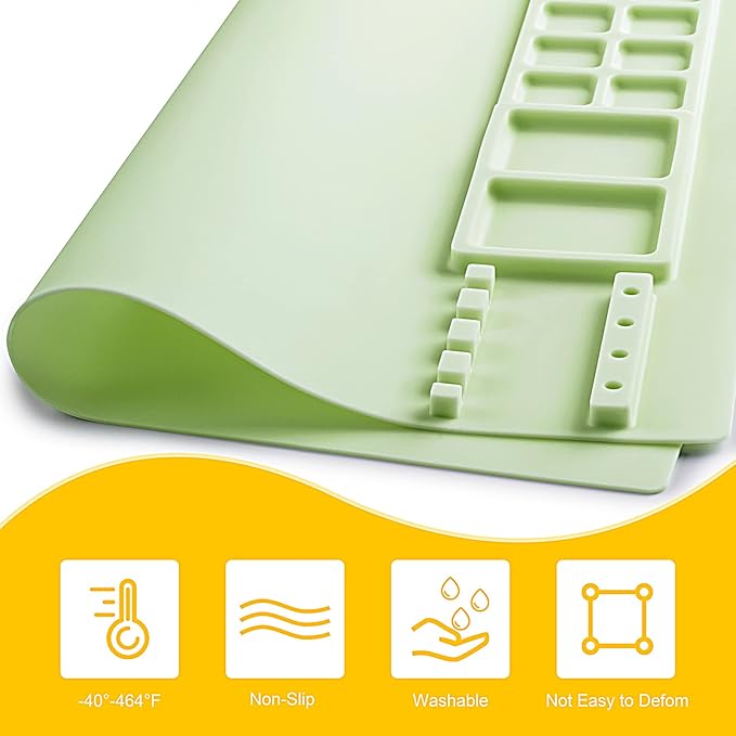 Silicone Painting Mat, Silicone Art Mat with Cup, Silicone Craft Mat with Paint Brush Cleaner Tool, Silicone Artist Mat for Kids Gift Painting Clay DIY Creations, Gift Packaged