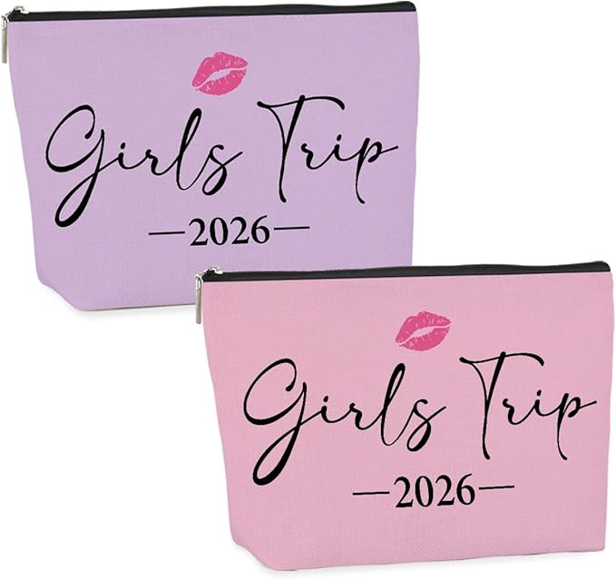2 PCS Girls Trip Gifts: Fashion Waterproof Nylon Cosmetic Bag, 9W x 7H, Perfect for Travel, Toiletry, Women, Adults