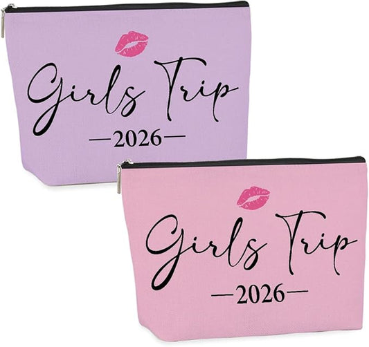 2 PCS Girls Trip Gifts: Fashion Waterproof Nylon Cosmetic Bag, 9W x 7H, Perfect for Travel, Toiletry, Women, Adults