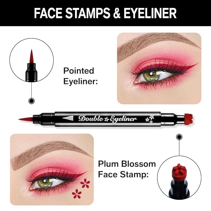 evpct 1Pcs 2-in-1 Red Colored Winged Eyeliners Stamp, Red Flower Face Stamps Makeup, Waterproof Eyeliner Eye Stamp Liners Tool Set Kit for Womem, Wing Eyeliner Stamp Figures Tool Wingliner Shapes, 12#