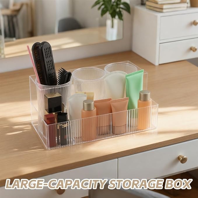 Hair Tool Organizer, Acrylic Hair Styling Tool Holder with Detachable 3 Cups, Clear HairDryer Holder for Bathroom, Vanity, Countertop Storage Curling Iron Stand