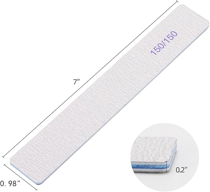 25 Pieces 150/150 Grit Rectangle Nail Files for Acrylic Nails, Reusable Buffering Files Double Sided Emery Boards for Natural Nails