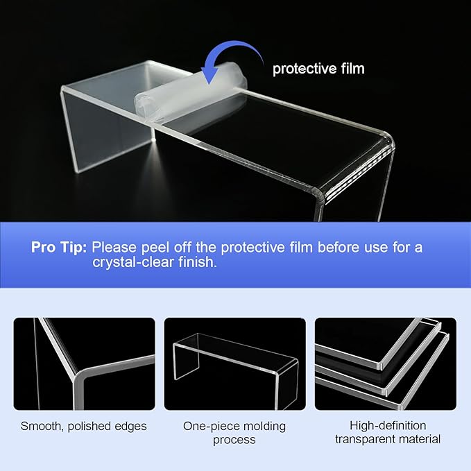 Acrylic Risers 8 Pcs – Clear Rectangular Display for Perfume Organizer, Figures, Jewelry, Dessert Table & Cupcake, 4 Sizes (7", 8", 9")