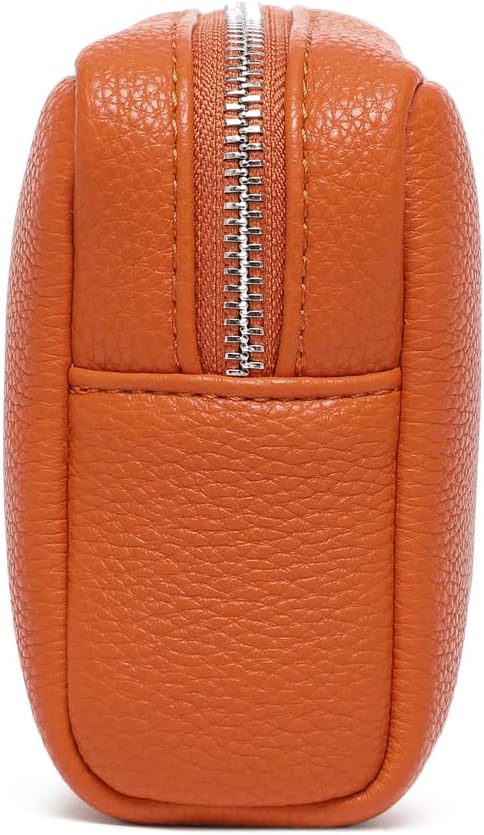 Makeup Bag Large Capacity Women's Classic Black Wash Bag Adjustable Partition Wash Brush and Cosmetic Carrying Bag (PU/Vitality Orange)