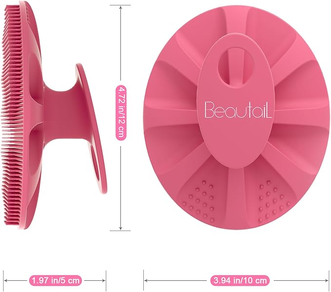 BEAUTAIL Silicone Body Scrubber Shower Bath Wash Brush Gentle Exfoliating Scrub Cleansing Loofah for Women Men Baby Sensitive Skin, Easy to Clean, Lather Nicely, More Hygienic, 1 Pack, Pink