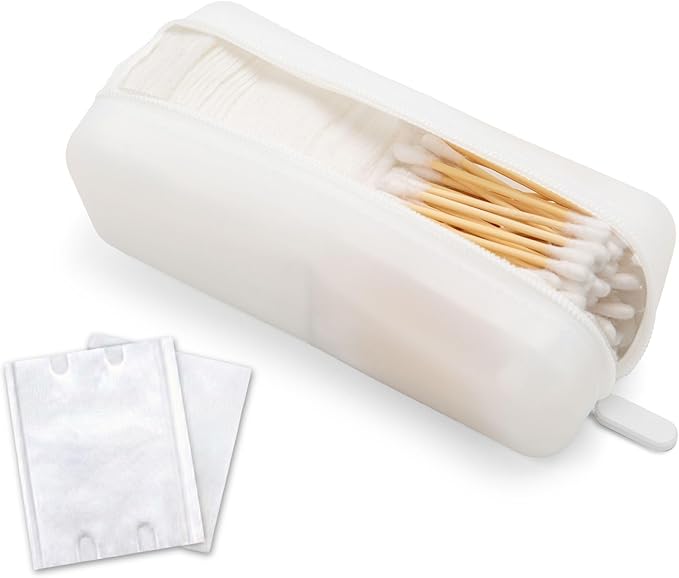 Cotton Pad Swab Travel Case – 2-in-1 Portable Waterproof Qtips Dispenser for Cotton Square Pad & Qtip, Floss, Bobbi Pin, Nail Kit, Hair Accessories Organizer TSA Compliance – VISFRESH (Clear)