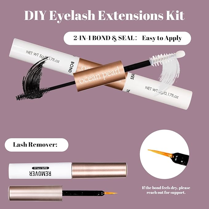 OCEAN PEARL 40D 50D Lash Clusters Lash Extension Kit 320 Pcs Thick Eyelashes Natural Lashes Clusters 10-16mm Eyelash Extensions Kit Individual Lashes with Bond and Seal Tweezers DIY Eyelash Extension