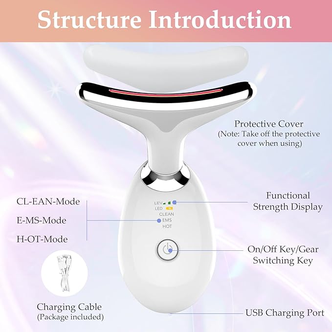 Red-Light-Therapy-for-Face and Neck Massager,7 Colors Womens Skin Rejuvenation Lifting Facial Massager Tool for Toning,Glow Boost (Green)