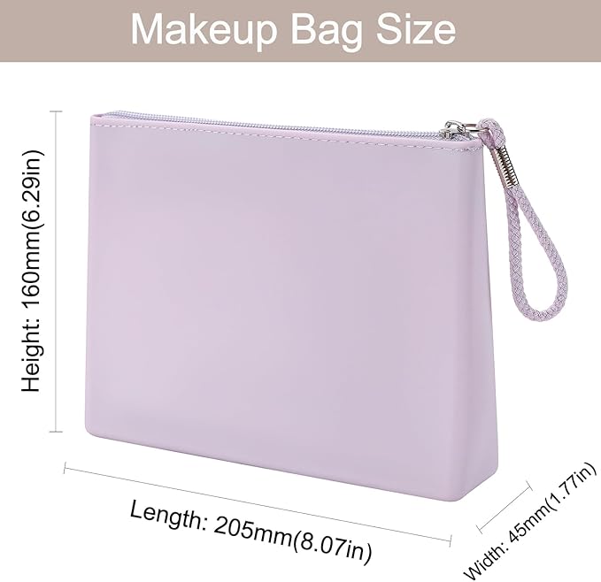 Silicone Makeup Bag for Purse Zipper Cosmetic Pouch Makeup Brush Holder Large Makeup Organizer Silicone Travel Pouch for Women (Light Purple)