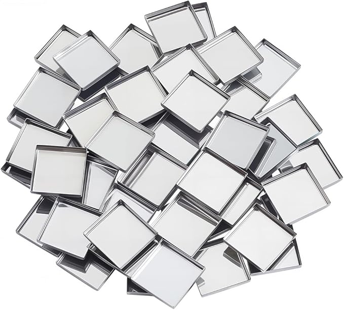50 Pack Small Eyeshadow Pan Metal Makeup Pans 26mm Empty Square Mini Stainless Steel Silver Palette Blank Tray Cabochon Holders for Eyeshadow Blusher Cosmetics DIY Dubpackage Accessories