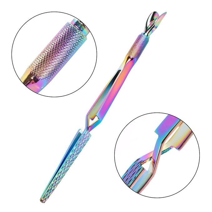 Colorful Stainless Steel Nail Art Tools Pinching Cuticle Pusher and Cuticle Cutter Nipper - Multifunction False Nail Cutter Shaping Tweezers Manicure Tools