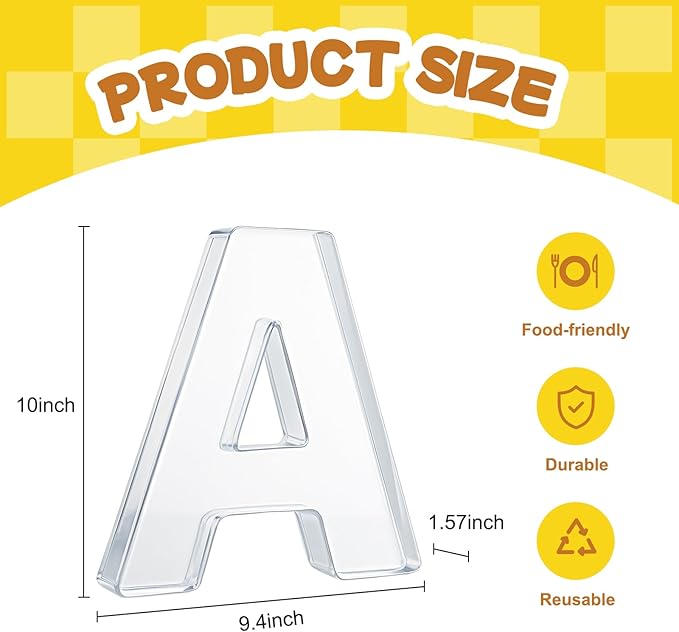 10" Acrylic Charcuterie Letters Fillable Tray, Reusable Alphabet Number Shaped Serving Plates for Charcuterie Board, Display Fruit, Candy, Cake, Party Decor, Birthday, Anniversary（A）