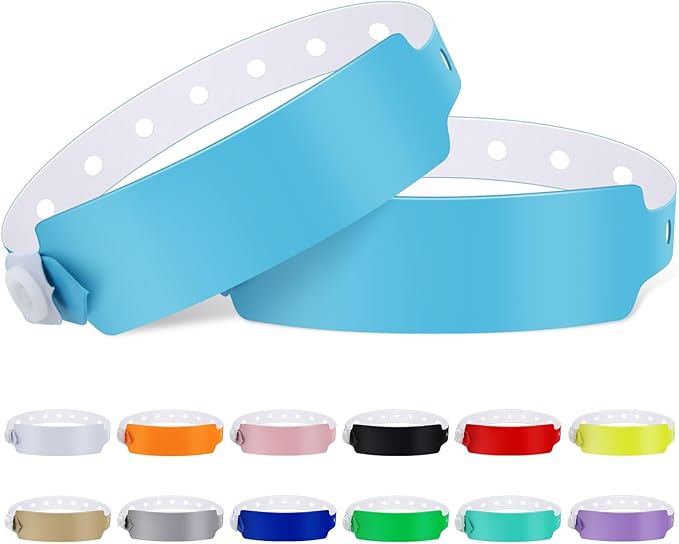 100pcs Colored Vinyl Wristbands, Waterproof & Security Wrist Bands for Events, Pool Parties & Outdoor Sports (Water Blue)