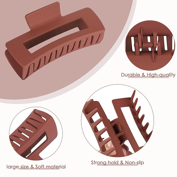 4.1 Inch Large Hair Clips 8 Pcs Square Claw Clips for Thick Hair Big Hair Claw Clips Acrylic Banana Jaw Clips Hair Accessories for Women and Girls -Basic