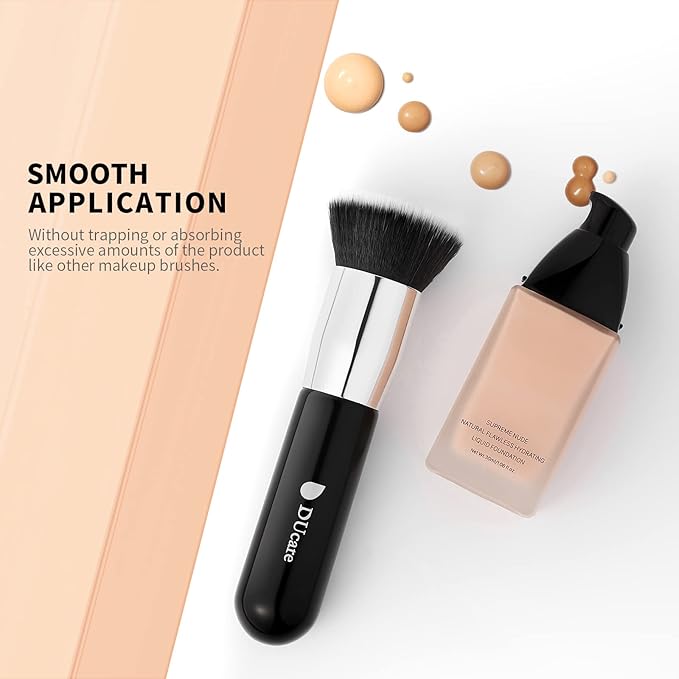 DUcare Kabuki Foundation Brush for Liquid Makeup Flat Top Professional Stick Buffing Blending Mineral Powder Large Face Makeup Brush, Black