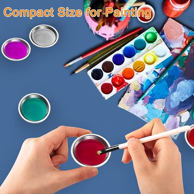 50 PCS Stainless Steel Painting Color Palette, 2.1 in Painting Trays Make-Up Pallets Mini Metal Watercolor Palette Set for Artist Art and Crafts Supplies