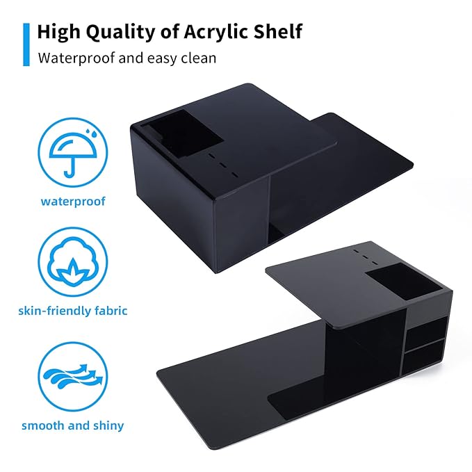 Eyelash Extension Neck Pillow With Acrylic Shelf Organizer Stand, PU Leather Waterproof Lash Extension Grafting Pillow Makeup Tool Display Cabinet Shelves - Black Shelf + Black Pillow Updated