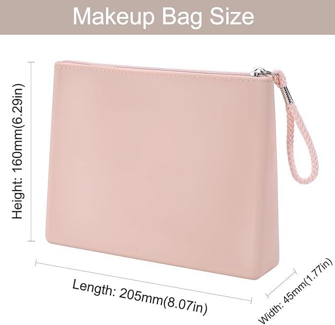 Silicone Makeup Bag for Purse Zipper Cosmetic Pouch Makeup Brush Holder Large Makeup Organizer Silicone Travel Pouch for Women (Pink)