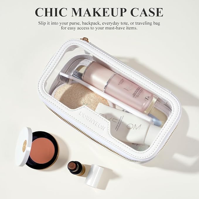ROWNYEON Waterproof Toiletry Organizer Train Case, CLear Travel Makeup Bag for Women，Transparent Cosmetic Bag，Portable Makeup Case Organizer (White)