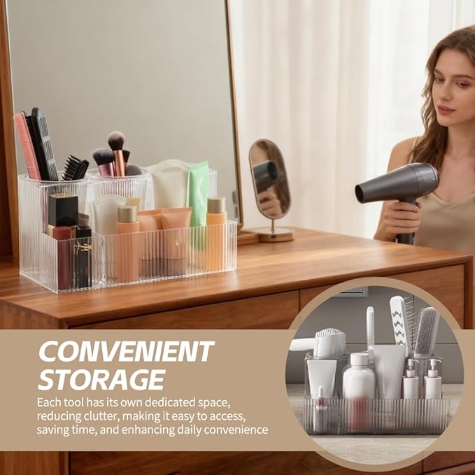 Hair Tool Organizer, Acrylic Hair Styling Tool Holder with Detachable 3 Cups, Clear HairDryer Holder for Bathroom, Vanity, Countertop Storage Curling Iron Stand