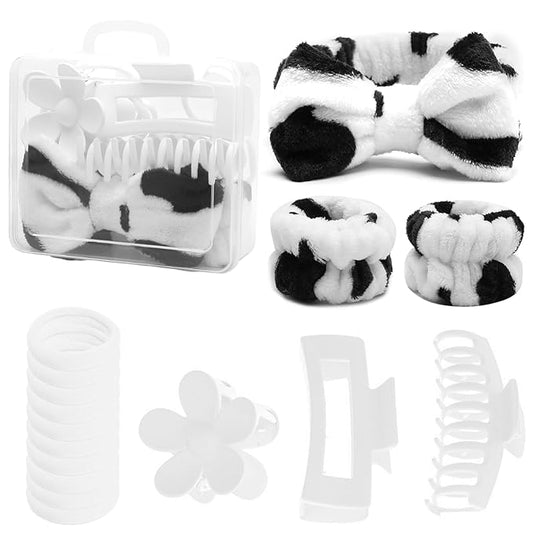 16 Pcs Skincare Headband Set, Face Washing Headband with Wristbands, Hair Claw Clips & Hair Ties, Spa Headbands for Women Girls, Perfect for Facial, Makeup, Shower, Gift Ready Bo