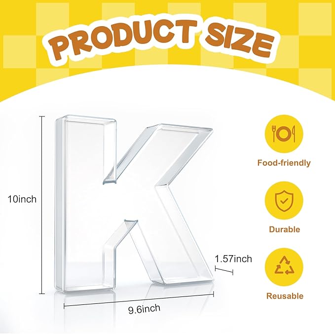 10" Acrylic Charcuterie Letters Fillable Tray, Reusable Alphabet Number Shaped Serving Plates for Charcuterie Board, Display Fruit, Candy, Cake, Party Decor, Birthday, Anniversary（K）