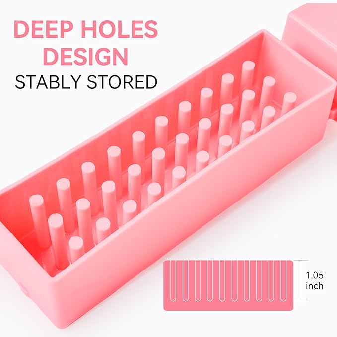 Makartt Nail Drill Bits Holder,Dustproof Stand Displayer Organizer Container Case 30 Holes drill bit holder nail tech Professional Nail art Tools(Not Inlcude Drill Bits,Light Pink)