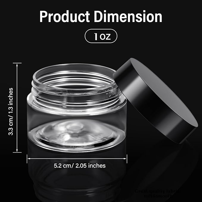 Satinior 6 Pack 1 oz Plastic Jars Containers with Lids Wide Mouth Refillable Leakproof Reusable Round Empty Jars for Travel Cosmetic Dry Food Spice Candy Cookie Home Kitchen Organizing (Black)