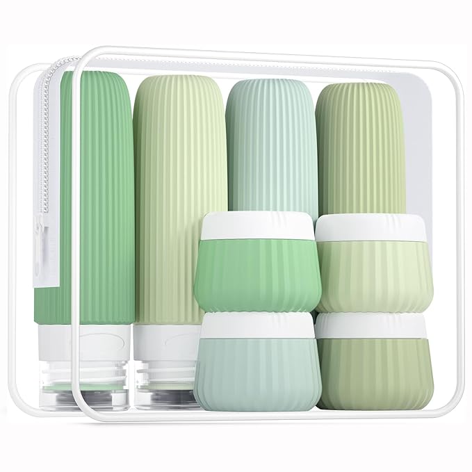 Travel Bottles 8 Pack, TSA Approved 3 oz Travel Containers with Clear Bag, Leak Proof Silicone Squeezable Essentials Jars